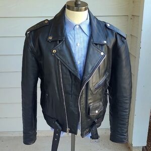 HOT LEATHERS Black Leather Distressed Buckle Moto Motorcycle Jacket‎ Mens XL 48